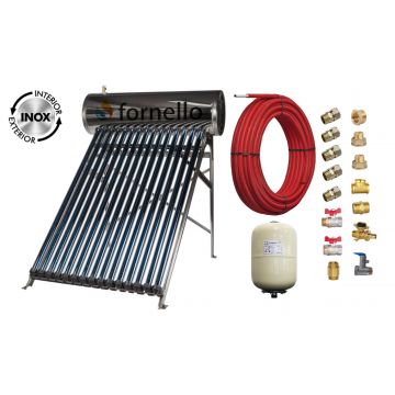 Pachet panou solar presurizat compact FORNELLO SPP-470-H58/1800-15-c cu 15 tuburi vidate de tip heat pipe si boiler din inox de 135 litri, Teava, Vas Expansiune si Fitinguri montaj