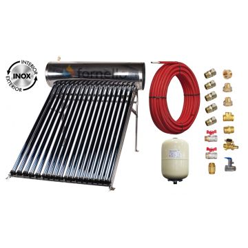 Pachet panou solar presurizat compact FORNELLO SPP-470-H58/1800-18-c cu 18 tuburi vidate de tip heat pipe si boiler din inox de 160 litri, Teava, Vas Expansiune si Fitinguri montaj