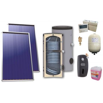 Pachet solar, presurizat, 2 x Panou solar plan Sunsystem Select PK SL CL NL 2.15 m², Boiler de sol Sunsystem SON 200, Controller, Vas expansiune,  Grup pompare, Antigel