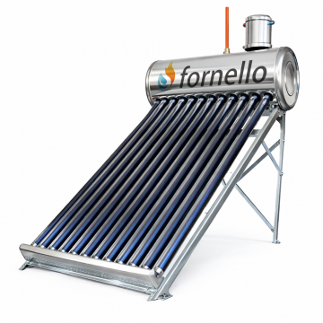 Panou solar nepresurizat Fornello pentru producere apa calda, cu rezervor inox, 100 litri, 12 tuburi vidate si vas flotor 5 litri