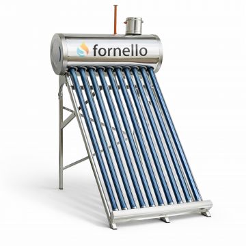 Panou solar nepresurizat Fornello pentru producere apa calda, cu rezervor inox, 82 litri, 10 tuburi vidate si vas flotor 5 litri