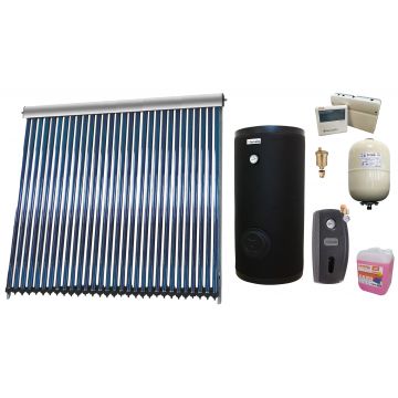 SSistem solar presurizat , panou Sunsystem VTC 30 tuburi, Boiler cu 2 serpentine Fornello SOL 200 litri, controller, vas expansiune, grup pompare, aerisitor 1/2, antigel