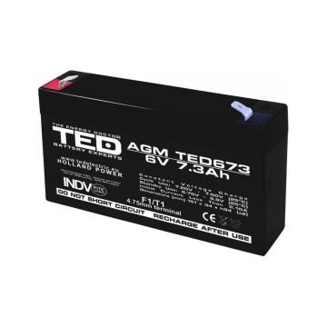 Acumulator AGM VRLA 6V 7,3A dimensiuni 151mm x 35mm x h 95mm F1 TED Battery Expert Holland TED002976 (10)
