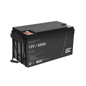 Acumulator stationar Green Cell AGM 12V 65Ah VRLA plum acid, baterie fara mentenanta, pentru cositoare, scuter, barca