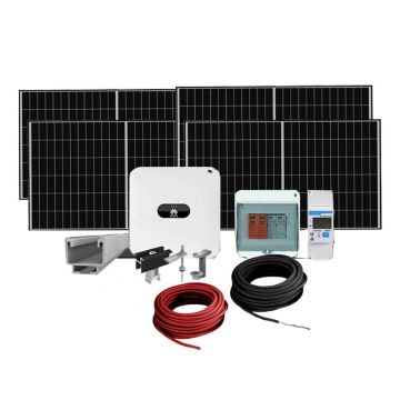 Sistem fotovoltaic complet 3 kW, invertor monofazat Hibrid si 7 panouri Canadian Solar, 144 celule, 455 W, pe structura de metal