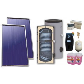 Pachet solar, presurizat, 2 x Panou solar plan Sunsystem Select PK SL CL NL 2.15 m², Boiler de sol Sunsystem SON 300, Controller, Vas expansiune,  Grup pompare, Antigel