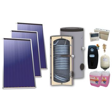 Pachet solar, presurizat, 3 x Panou solar plan Sunsystem Select PK SL CL NL 2.15 m², Boiler de sol Sunsystem SON 300, Controller, Vas expansiune,  Grup pompare, Antigel