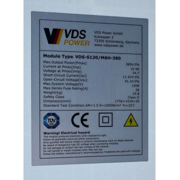 Panou Solar Fotovoltaic 380W black frame Monocristalin - VDS Power VDS-S120/M6H 380