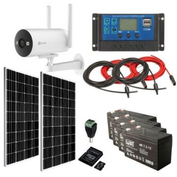 Kit camera supraveghere inteligenta 4G cu 2xpanouri solare 170W – Functii AI 2K IR 30m, Acumulatori, Stocare inclusa