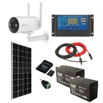 Kit camera supraveghere inteligenta 4G cu panou solar 170W – Functii AI 2K IR 30m, Acumulatori, Stocare inclusa