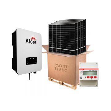 Kit invertor On-Grid trifazat 5kW, 11 panouri fotovoltaice si contor de energie 50kWA, Afore BNT005KTL-KIT