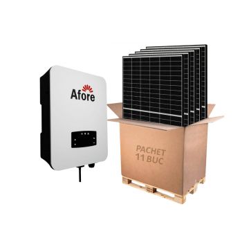 Kit invertor On-Grid trifazat Afore, 5KW si 11 panouri fotovoltaice monocristaline 455W Canadian Solar, BNT005KTL-455W