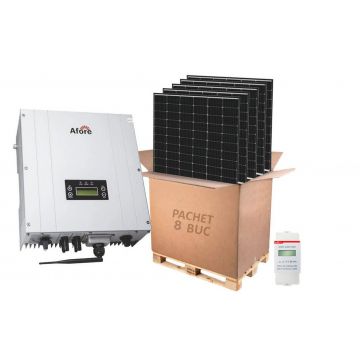 Kit solar invertor ON-GRID 3KW, 2MPPT, 8 panouri fotovoltaice si contor de energie, Afore HNS3000TL-2+LR4+SMART