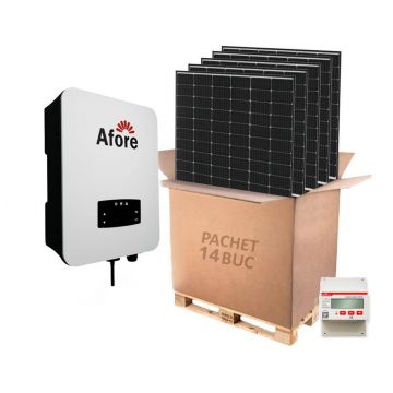 Kit solar invertor ON-GRID Trifazat 5KW, 14 panouri monocristaline 380W si contor de energie, BNT005KTL+LR4+SMART