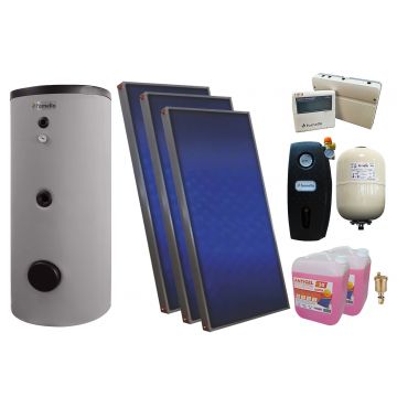 Pachet sistem solar presurizat, 3x Panou plan Sunsystem PК SL FP 2.0, Boiler de SOL cu 2 serpentine Fornello Optima EV 300 LT 2S, Controller, Vas expansiune solar, Grup pompare Fornello, Aerisitor, Antigel