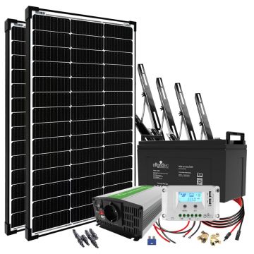 Sistem fotovoltaic off-grid 200W, acumulator 12V 122Ah, invertor 500W