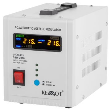Stabilizator de tensiune KEMOT SER-2000, 2000 VA, 230 V ±5%, transformator toroidal, functie DELAY si afisaj LED
