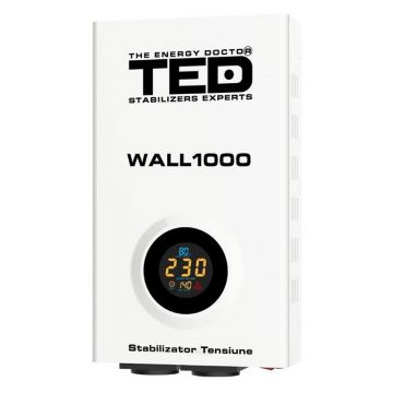 Stabilizator de tensiune TED Electric 1000VA, 600W, 230V, unda sinusoidala pura, display digital