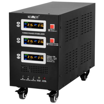 Stabilizator de tensiune trifazat cu servomotor KEMOT PROavr-10k, 10 kVA, 230 V ±3%, functie BYPASS si DELAY