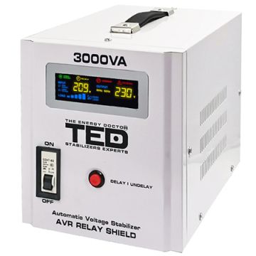 Stabilizator Tensiune Automat TED Electronic  AVR 3000VA, Intrare 140V-260V, Iesire 230V ±8%, Transformator Toroidal