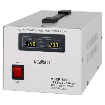 Stabilizator Tensiune Servomotor 500VA Kemot, Tensiune Intrare 130-260V, Iesire 230V, Afisaj LED, Protectie Supratensiune, Scurtcircuit si Supraincalzire