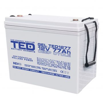 acumulator 12v gel deep cycle, dimensiuni 259 x 168 x 211 mm, baterie 12v 77ah m6, ted electric ted003409
