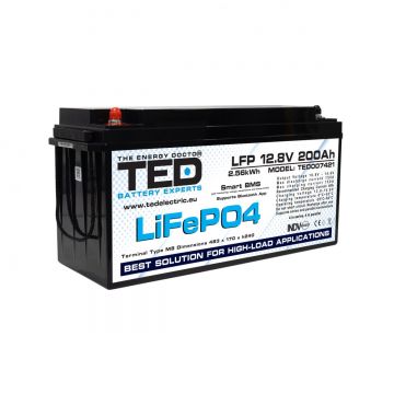 Acumulator LiFePo4 12.8V 200A 484x170x240mm BMS, bluetooth, M8 TED Electric - TED007421