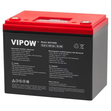 Acumulator LifePO4 Vipow, 12V 100Ah, Bluetooth - BAT0499
