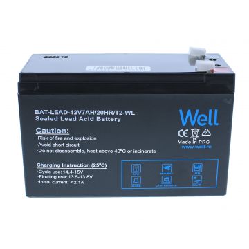 acumulator plumb acid well 12v 7ah, borne late, terminal t2