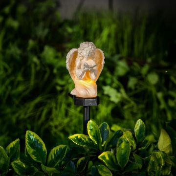 Ingeras solar cu fluture – lumina LED alb cald – rasina – 42 × 11 × 6,5 cm