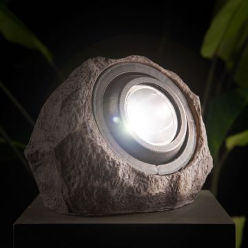 Lampa solara LED de exterior – forma de piatra – alba – 20 x 12 x 16 cm