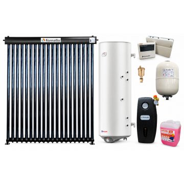 Pachet premium sistem solar presurizat, panou Fornello 20 Tuburi Heat Pipe, Boiler cu 2 serpentine Eldom GREEN LINE 150 litri, controller, vas expansiune, grup pompare, aerisitor, antigel