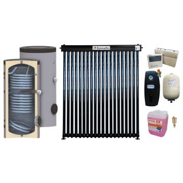 Pachet sistem solar presurizat, Panou Fornello 20 Tuburi Heat Pipe, Boiler cu 2 serpentine SON 150 litri, Controller, Vas expansiune, Grup pompare, Aerisitor, Antigel