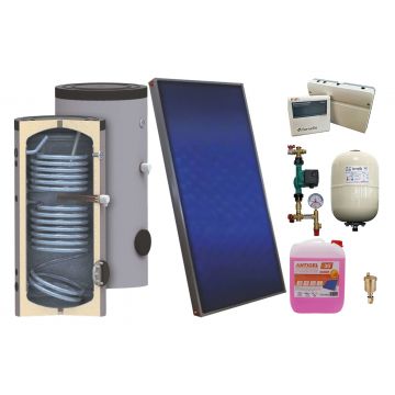 Pachet sistem solar presurizat, panou solar plan Sunsystem PК SL FP 2.0, Boiler cu 2 serpentine SON 150 l, controller, vas expansiune, grup pompare, aerisitor 1/2, antigel